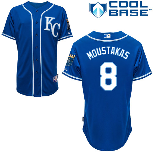 Mike Moustakas #8 MLB Jersey-Kansas City Royals Men's Authentic 2014 Alternate 2 Blue Cool Base Baseball Jersey
